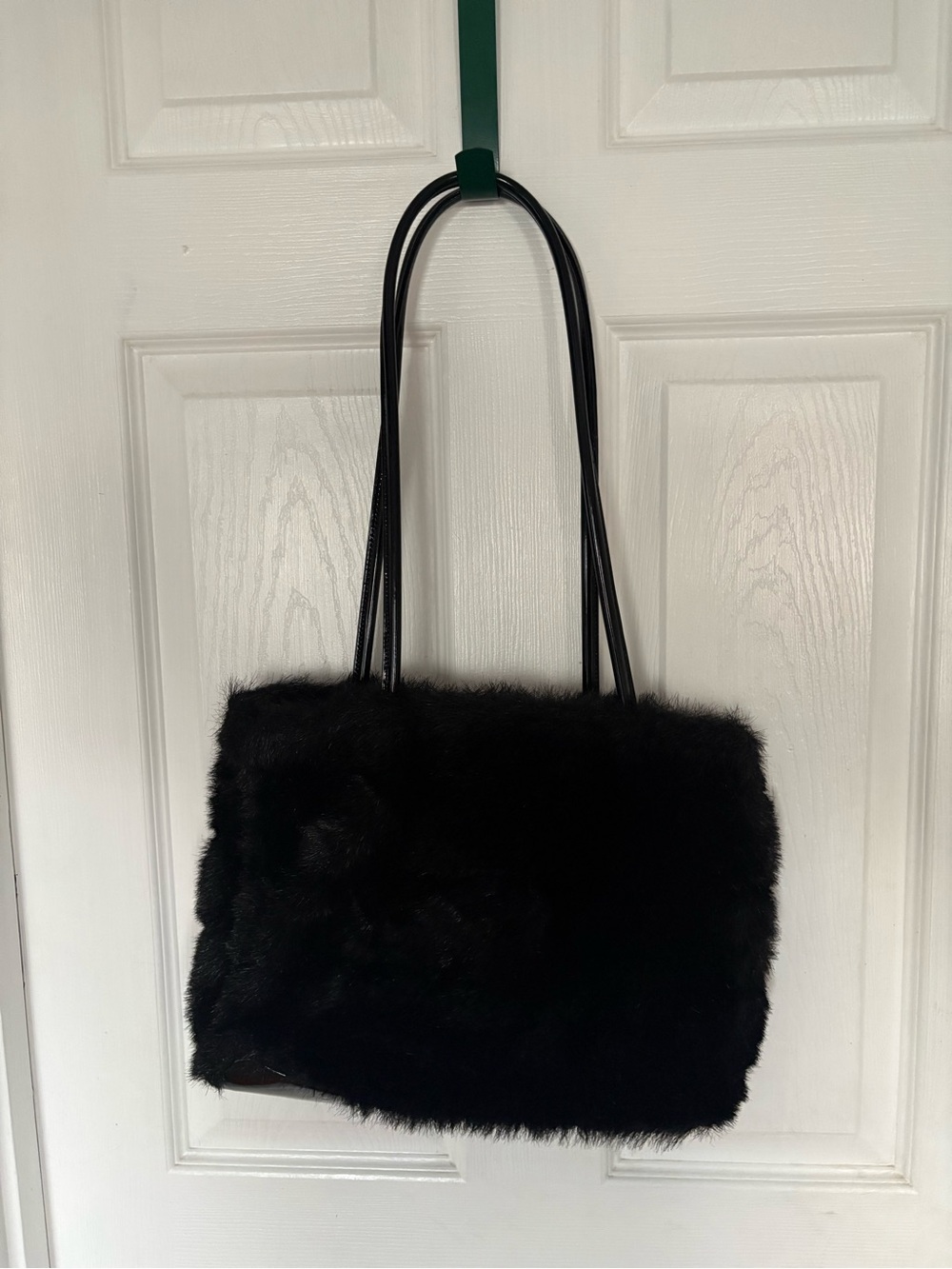 kathy ireland Black Faux Fur Shoulder Tote